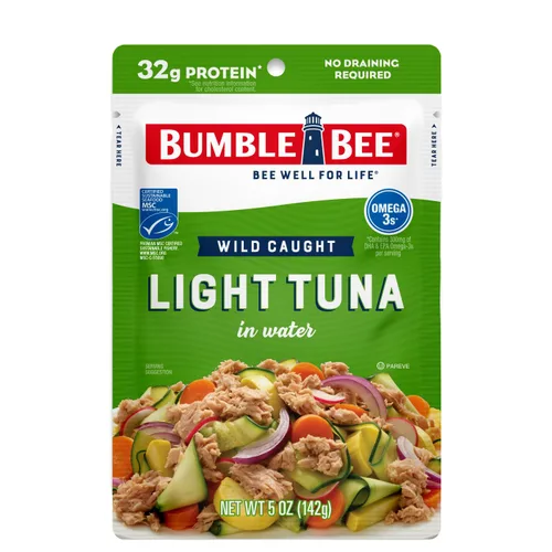 Miniatura 12 de Bumble Bee Chunk Light Atún en agua, bolsas de 2.5 onzas (paquete de 3) – Paquete de atún capturado salvaje listo para comer, 0.63 oz de proteína