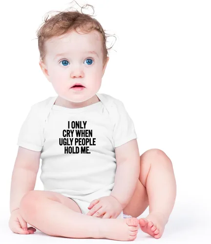 Miniatura 22 de AW Fashions Mameluco de bebé con texto en inglés "I Only Cry When Ugly People Hold Me", divertido y lindo mameluco para bebé niña o niño