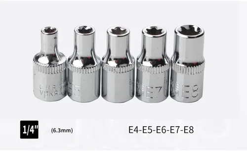 Miniatura 4 de E-Torx Star Socket Set de 14 piezas con funda, 1/4, 3/8, 1/2 pulgadas. Juego de llaves de estrella externas hembra E4-E24 Rojo