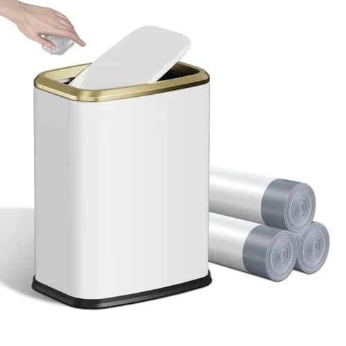 Miniatura 10 de Cubo de basura pequeño para baño de 8L/2.1 galones con tapa, cubo de basura rectangular con tapa abatible, cubo de basura de acero inoxidable