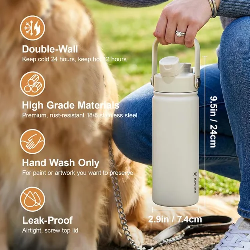 Miniatura 7 de KEWIXY Botella de agua aislada de 18 onzas con pajilla, tapa 2 en 1, popote y boquilla, a prueba de fugas, soporte para vasos, acero inoxidable