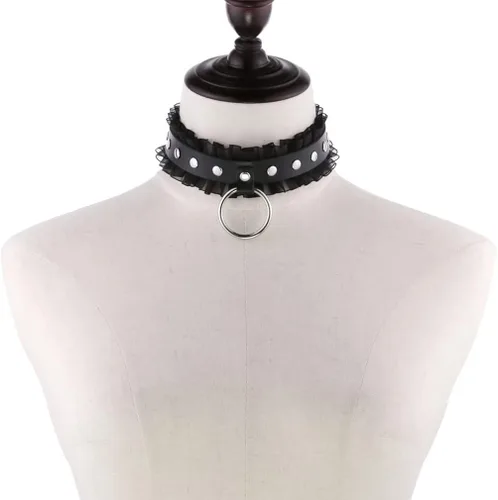 Miniatura 2 de Punk Harajuku - Anillo de encaje para el cuello con diseño de temperamento anillo sexy collar de remache collar de piel sintética gargantilla