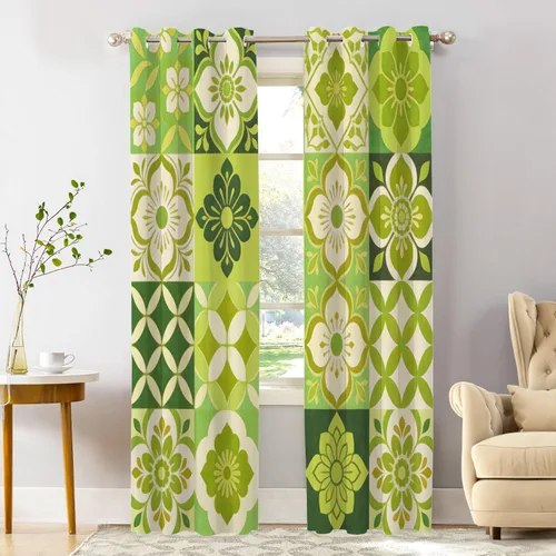 Miniatura 25 de Shrahala Art Nouveau Floral Pattern Blackout Curtain Tiers, Delicate Vine and Flower Design Kitchen Valance Light Blocking Tier Drapes with Rod