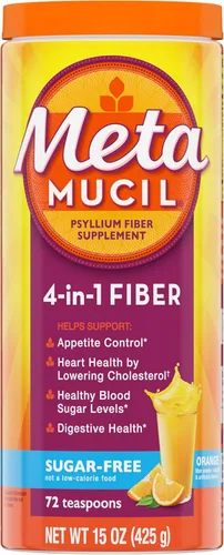Metamucil 4-en-1 suplemento de fibra de cáscara de psyllium, sin azúcar, 72 cucharaditas, sabor a naranja, fibra diaria en polvo para la salud