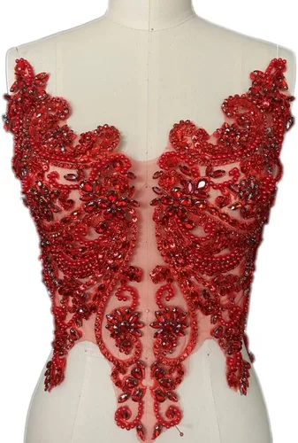 Miniatura 6 de Apliques de encaje hechos a mano con diamantes de imitación para coser en cuentas de vidrio, accesorios para ropa de vestir (blanco)