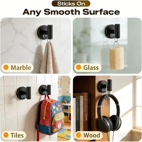 Miniatura 6 de Paquete de 4 ganchos de ventosa resistentes, sin taladro y ganchos de ducha extraíbles para ducha interior, pared, ventana de vidrio, azulejos