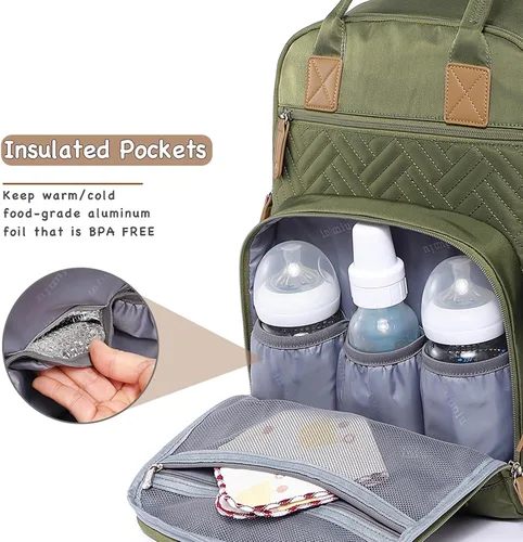 Miniatura 2 de iniuniu Mochila para pañales, kit 4 en 1, bolsas de bebé unisex grandes para niños y niñas, mochila de viaje impermeable con bolsa para pañales