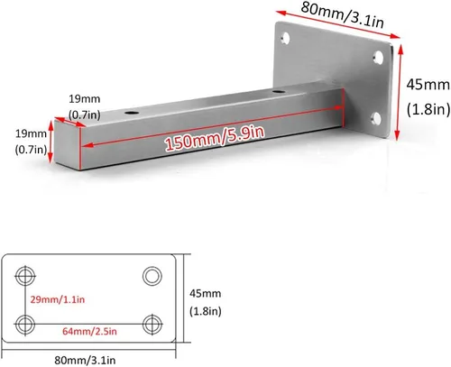 Miniatura 2 de Soporte para estante de pared de acero inoxidable cepillado, soporte para estante cuadrado flotante oculto, soporte para estante de oficina en casa