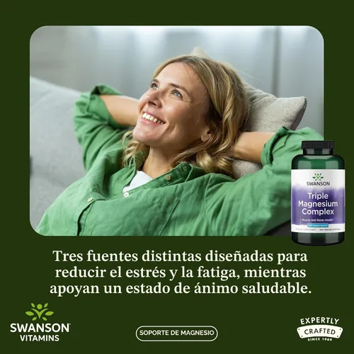 Miniatura 2 de Swanson Complejo Triple de Magnesio - Suplemento de Magnesio para el Cerebro, Energía, Huesos, Estrés, Músculos y Apoyo del Sueño* - Contiene