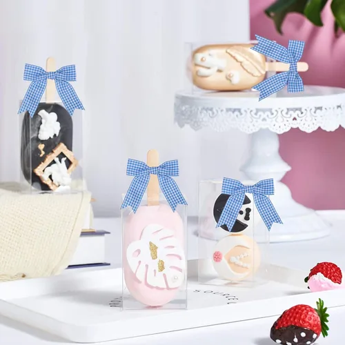 Miniatura 6 de Meseey 30 lazos de cinta de cuadros de 3.5 pulgadas con lazo torcido, lazos de lana azul y blanco, para manualidades, cesta de envoltura de regalos