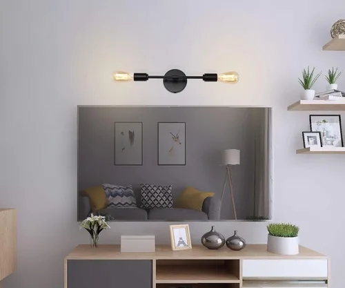 Miniatura 7 de Lámparas de tocador de baño negras de 2 luces, modernas lámparas de pared industriales con cable de interruptor de encendido/apagado, juego de dos
