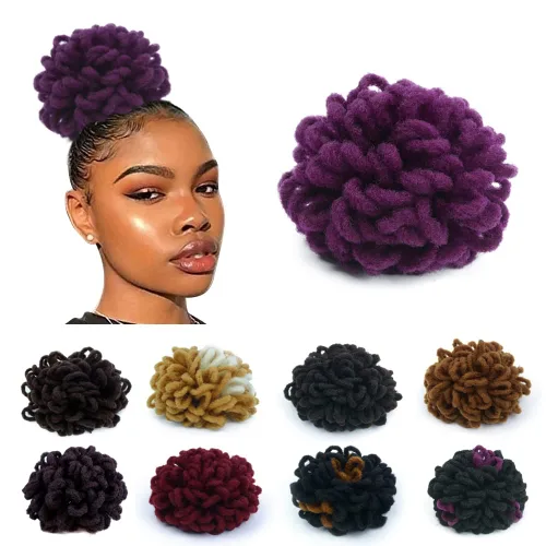 Miniatura 34 de Moños de Cola de Caballo con Cordón Negro Marrón Loc para Mujeres Negras Moño Rizado de Pétalo Loc Cola de Caballo de Rastas Trenzas Faux Locs Moño