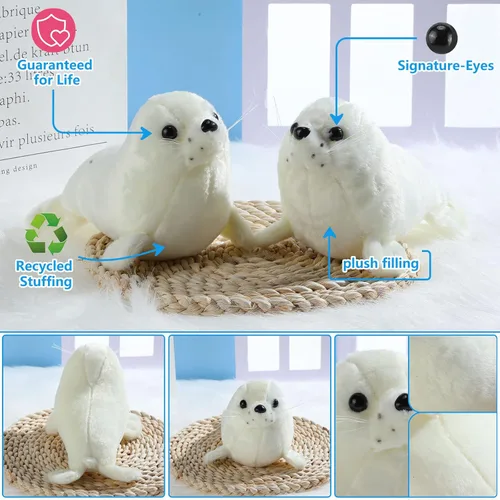 Miniatura 5 de Sosation Juego de 4 piezas de animales de peluche con sello de peluche de foca gordita blanca, lindo sello de almohada de abrazo, juego de juguetes