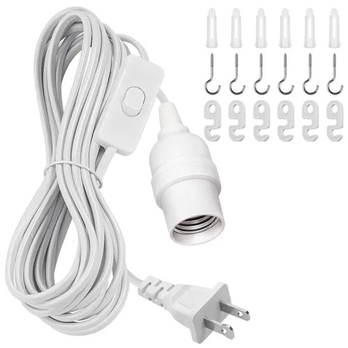 Miniatura 20 de DiCUNO Cable de extensión de linterna colgante E26, lámpara de control de interruptor de cable en línea para enchufar y apagar, 6.6 pies, negro