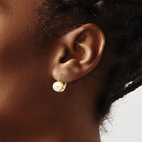Miniatura 3 de Aretes de oro amarillo de 14 quilates de 0.276in con botón blanco cultivado en agua dulce con palanca trasera, joyería fina para mujer, regalos