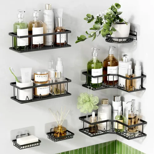 Miniatura 12 de Organizador de Ducha Adhesivo, Estantes de Ducha de Gran Capacidad para Interior de Ducha, Organizador y Almacenamiento de Ducha de Baño Sin