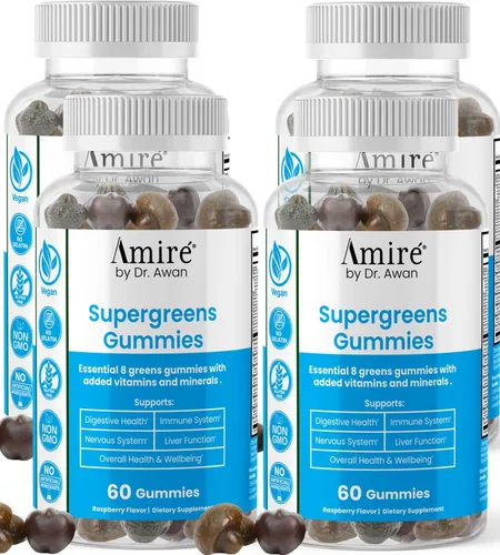 Miniatura 7 de Amire by Dr. Awan Super Greens Gomitas, suplemento de frutas y verduras, superalimento verde para la inmunidad, metabolismo, función hepática