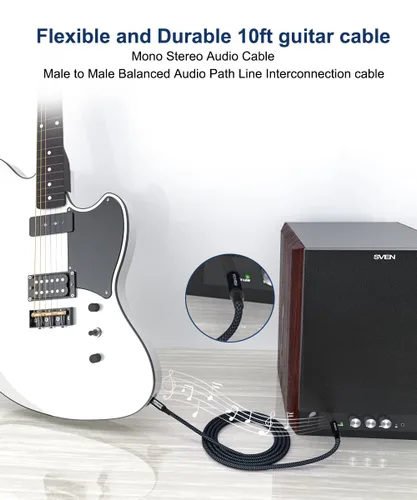 Miniatura 7 de AkoaDa Akoad - Cable de instrumento TRS de 1/4 de pulgada (paquete de 2 unidades, 10 pies, conector macho de 0.250 in), cable de interconexión