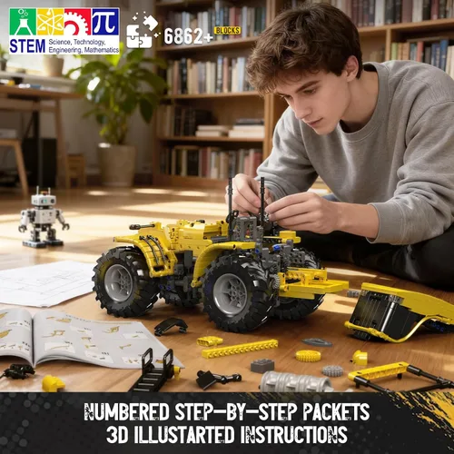 Miniatura 6 de Mould King 17081 Juego de construcción de técnica de tractor, auto de juguete 4x4, juguetes de vehículos de construcción de tractor articuado