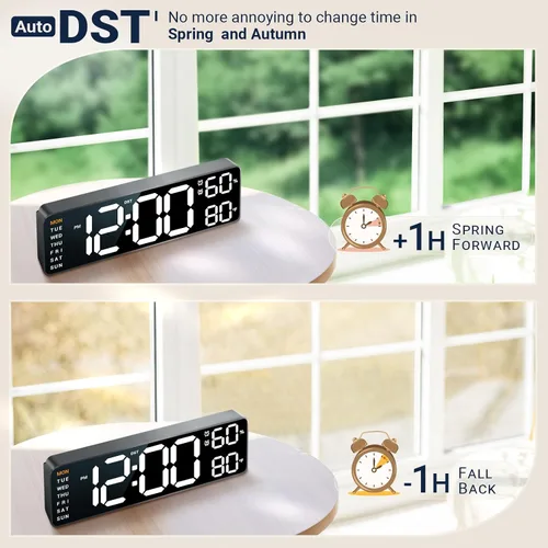 Miniatura 4 de Reloj de pared digital de 10": Reloj de doble alarma con montaje en pared, decoración para sala de estar, aula, escritorio de oficina, regalos