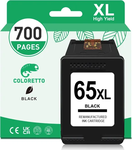 COLORETTO 65XL - Cartucho de tinta negro de repuesto para HP 65 Cartucho de tinta negra, 65 XL funciona con impresora Envy 5000 5055 5052 5014 5010