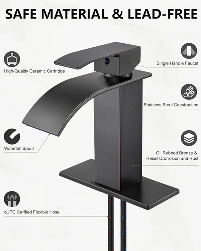 Miniatura 6 de Midanya Grifo de baño con boquilla de cascada de una sola manija, grifo de lavabo de baño de 1 agujero, moderno grifo de lavabo de lavabo de RV