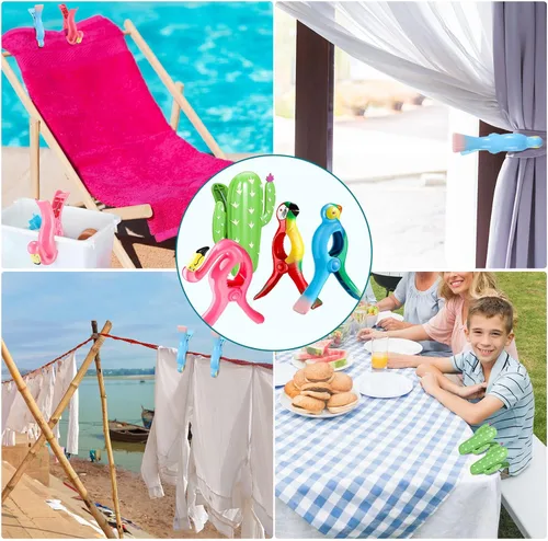 Miniatura 7 de Sieral 8 clips para toallas de playa, pinzas para sillas de playa, loro flamenco, soportes para toallas de alta resistencia, alfileres de ropa