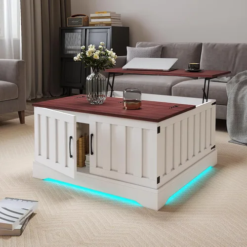 Miniatura 3 de HedoAjim - Mesa auxiliar elevable con almacenamiento, mesa de centro cuadrada de 31.5 pulgadas con gran almacenamiento oculto, mesa central