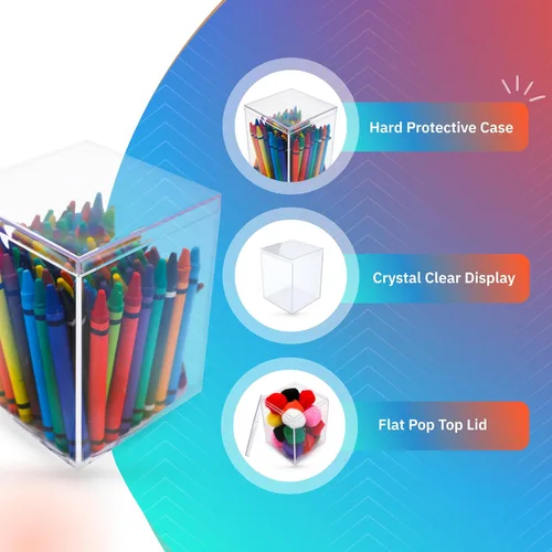 Miniatura 4 de Juego de 6 cajas de acrílico con tapas, 3.44 pulgadas cuadradas x 4.5 pulgadas de alto, fabricadas en Estados Unidos, vitrina transparente