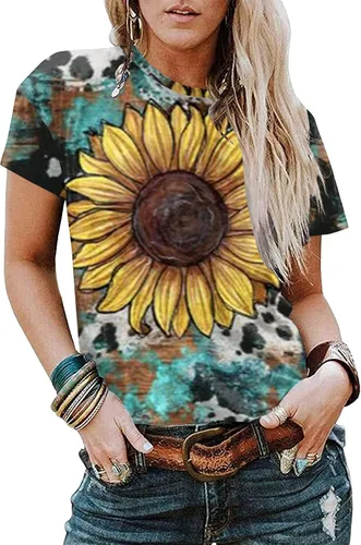 Atuendos del 4 de julio, para mujer, estampado vintage, manga corta, cuello redondo, vintage, manga corta, verano, suelta, tops para el Día de los