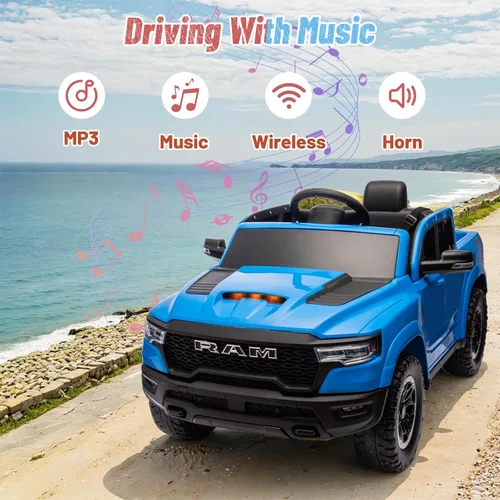 Miniatura 6 de Juguetes de paseo con licencia Ram 1500 para niños de 4 a 8 años, automóvil eléctrico montable para niños con control remoto, con batería y llave