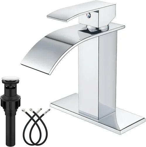 Miniatura 16 de Midanya Grifo de baño con caño de cascada, montaje en cubierta de un solo orificio o 3 orificios, grifo de fregadero de acero inoxidable 304