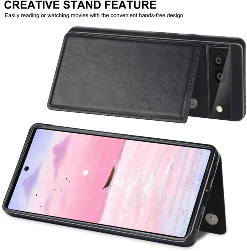 Miniatura 4 de Bizzib para Google Pixel 6A Funda de cuero tipo cartera con tarjetero, cubierta tipo libro con pata de pie, cierre magnético, funda protectora a