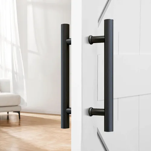Miniatura 6 de JUBEST Manija de puerta de granero de 12 pulgadas, pasamanos de puerta corredera en forma de H de doble cara, manijas de puerta batiente Negro mate