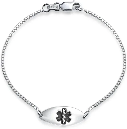 Miniatura 9 de Pulsera de identificación médica grabable con forma de corazón ovalada o doble en blanco, para adolescentes, para él o ella, hijo e hija, plata