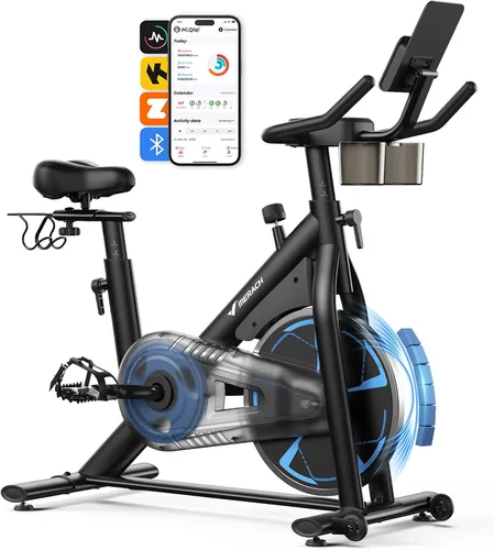 Miniatura 12 de Merach Bicicleta estática magnética, bicicleta estacionaria de bajo ruido para el hogar con cómodo cojín de asiento, bicicleta giratoria