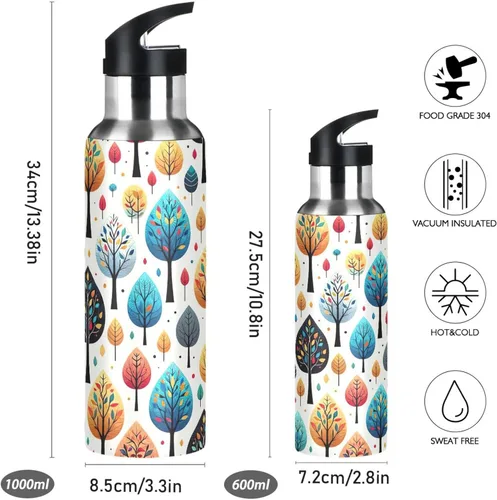 Miniatura 2 de BPA-Free Sport Water Bottle Insulated 20 Oz, Stainless Steel Water Bottle for Gym Outdoor Travel School, Playful Trees