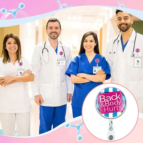 Miniatura 7 de Carrete de insignia de enfermera Back & Body Hurts, lindo y divertido carretes retráctiles para enfermeras, clip de insignia CNA LPN LVN con clip