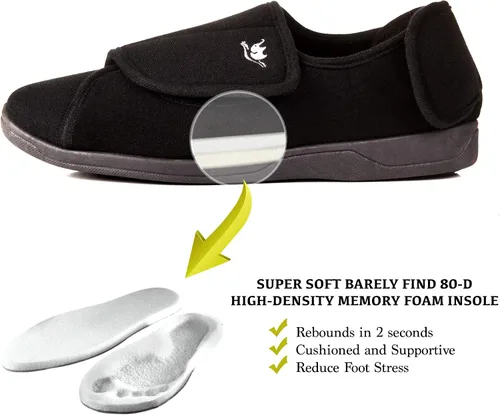 Miniatura 4 de Pantuflas para diabéticos de espuma viscoelástica 80-D para hombre con cierres ajustables, anchura extra ancha, cómodas, cálidas, de forro polar