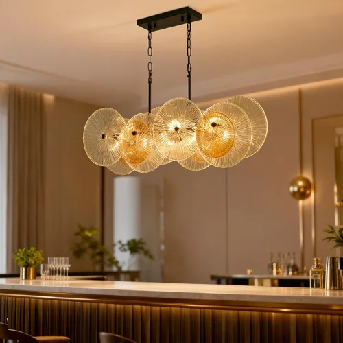 Miniatura 2 de LIGHTDAMY Candelabros de cristal negro para lámparas de comedor sobre la mesa Iluminación de isla de cocina de 8 luces con cubierta de vidrio