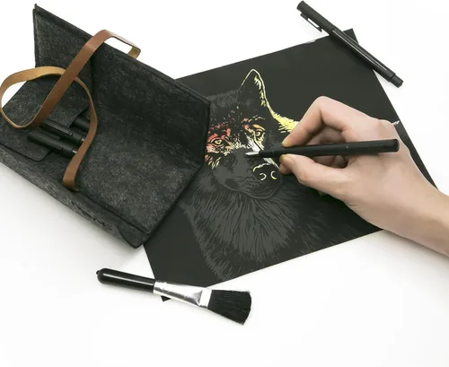 Miniatura 2 de M MUGIT Juego de 5 herramientas de arte para rascar, bolígrafo de pintura de dibujo para rascar, bolígrafo para rascar con forma de pluma