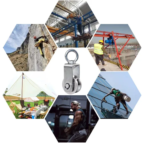 Miniatura 7 de Rueda de polea de cable giratoria de acero inoxidable, bloque de polea de rotación silenciosa, rueda de tracción para sistema de polea, elevación