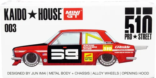 Miniatura 5 de TRUE SCALE Miniaturas Datsun 510 Pro Street SK510 Rojo y Negro (Diseñado por Jun Imai) Kaido House Special 1/64 Modelo de auto fundido a presión por