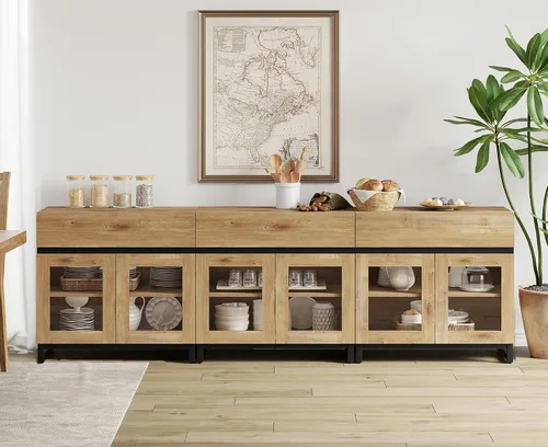 Miniatura 29 de WAMPAT - Gabinetes de aparador con puertas de vidrio, aparador moderno con estante ajustable, gabinete de almacenamiento para barra de café