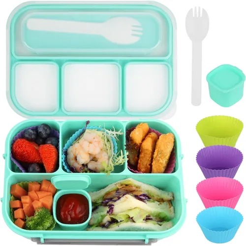 Miniatura 13 de MaMix Lonchera Bento para adultos, lonchera para niños, contenedores de almuerzo para adultos, niños, estudiantes, 44.0 fl oz, 4 compartimentos Azul