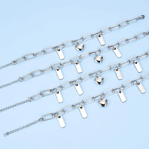 Miniatura 5 de Top Plaza Pulseras de cadena delicadas para mujeres y niñas, pulsera de corazón de eslabones ajustables con dijes personalizables, pulseras