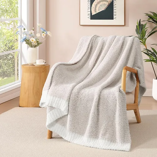 Miniatura 21 de WRENGONGE - Manta a rayas de color caqui, suave, acogedora, mullida, cálida, para sillón, sofá, cama o viajes, ligera, 50 x 70 pulgadas, regalo