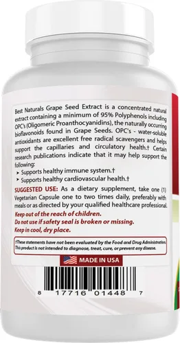 Miniatura 7 de Best Naturals Extracto de semilla de uva 400 mg cápsula vegetariana, 120