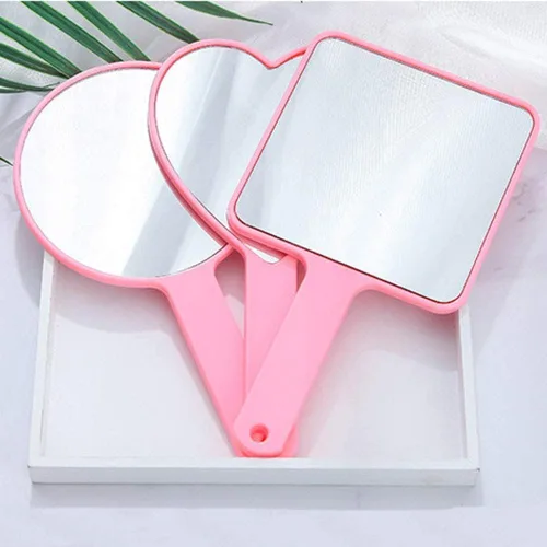 Miniatura 5 de TBWHL Espejo de mano de viaje en forma de corazón, espejo de mano portátil para cosméticos personales con asa, bonito espejo de mano para afeitar
