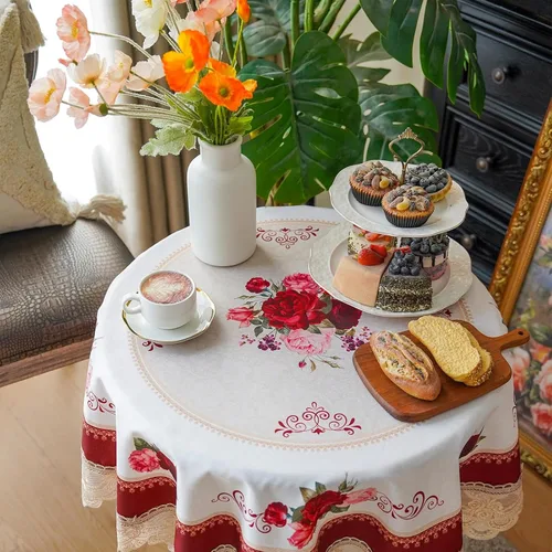 Miniatura 3 de SUTAVIA Mantel de Mesa Bordado con Encaje, Cubierta de Mesa Rectangular Estilo Granja, Mantel de Macramé Clásico Oblongo con Decoración Floral